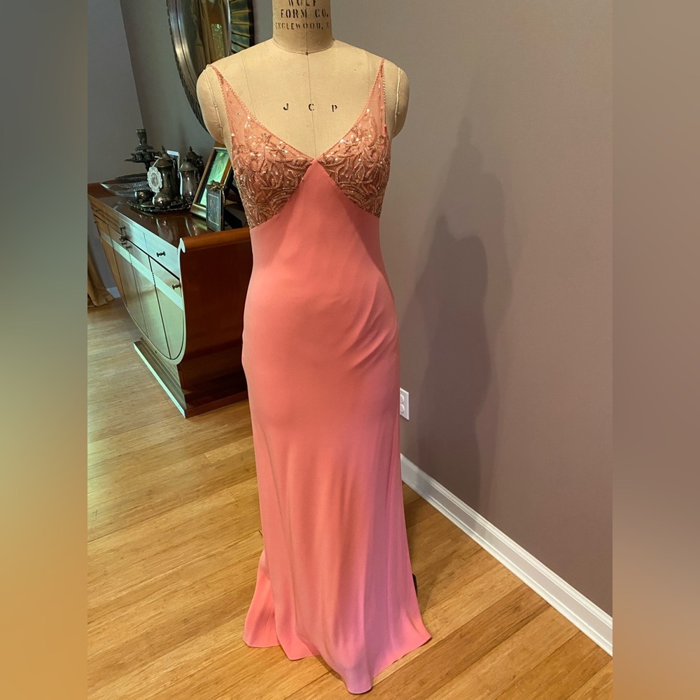 Adrianna Papell Peach Color of the Season Embellished Spaghetti Dress Size6 $99 - Picture 1 of 7
